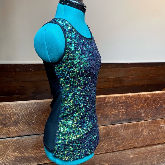 Anna Kaci Sparkle & Shine Green Beetle Toned Sequined Tank Top Goth Mermaid - Picture 5 of 11